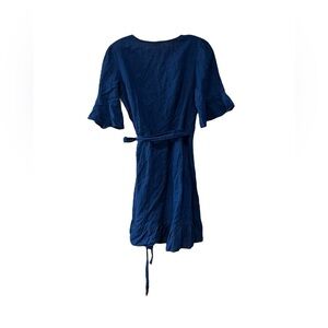 Gap Linen Wrap Dress Blue Women's XS